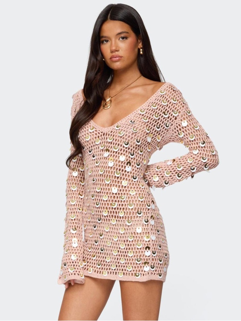 EDIKTED Corea Sequin Crochet Mini Dress